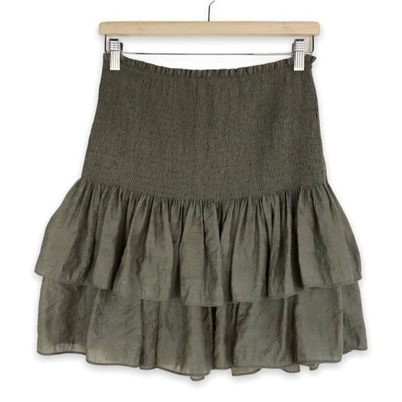 Rebecca Minkoff Olive Green Smocked Mini Skirt Size Large - Picture 2 of 10